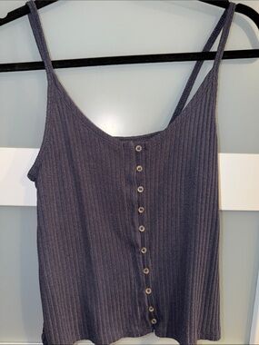 American Eagle Outfitters Charcoal Ribbed Button-Front Tank Top